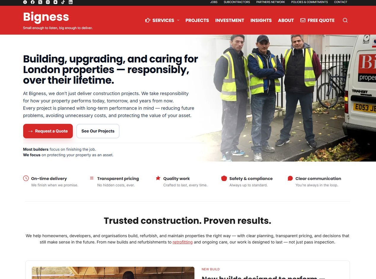 Bigness Group construction and property development digital platform