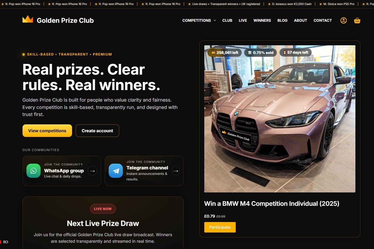 Golden Prize Club online comparison platform